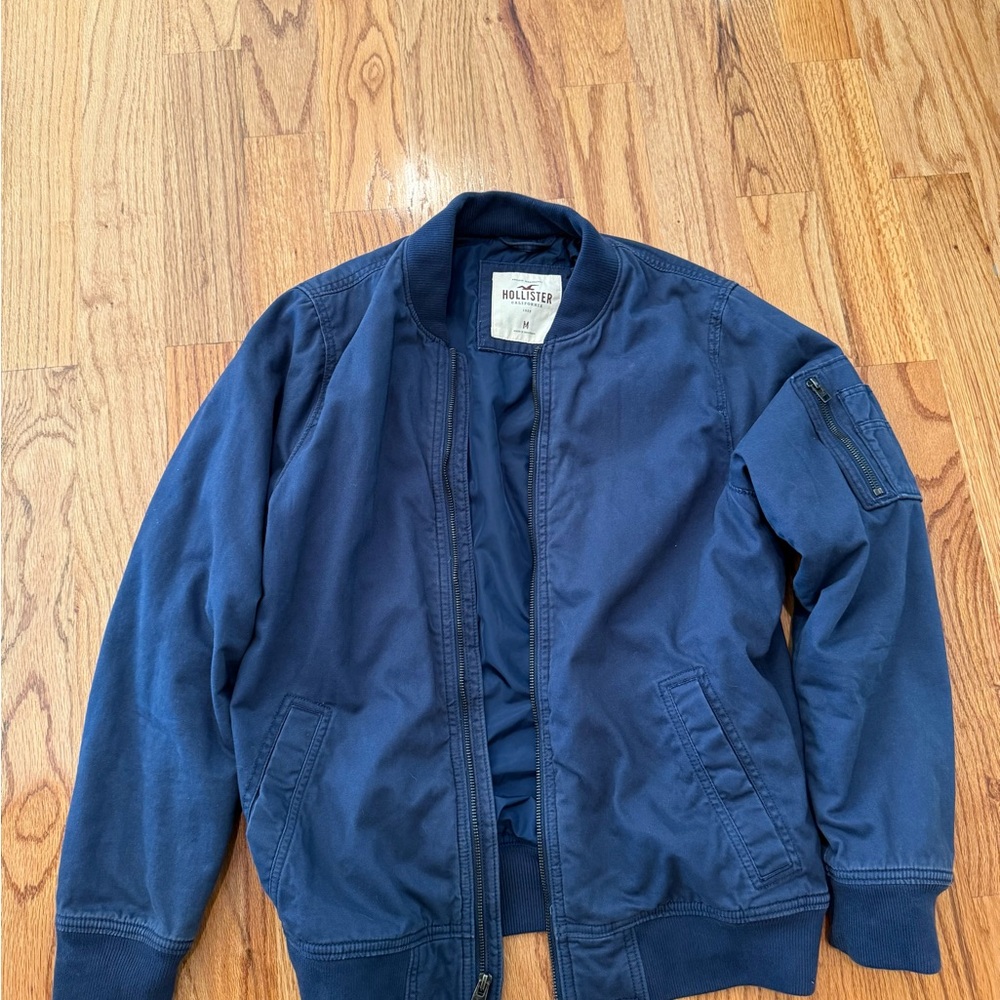 Hollister Blue Bomber Jacket with Ribbed Details